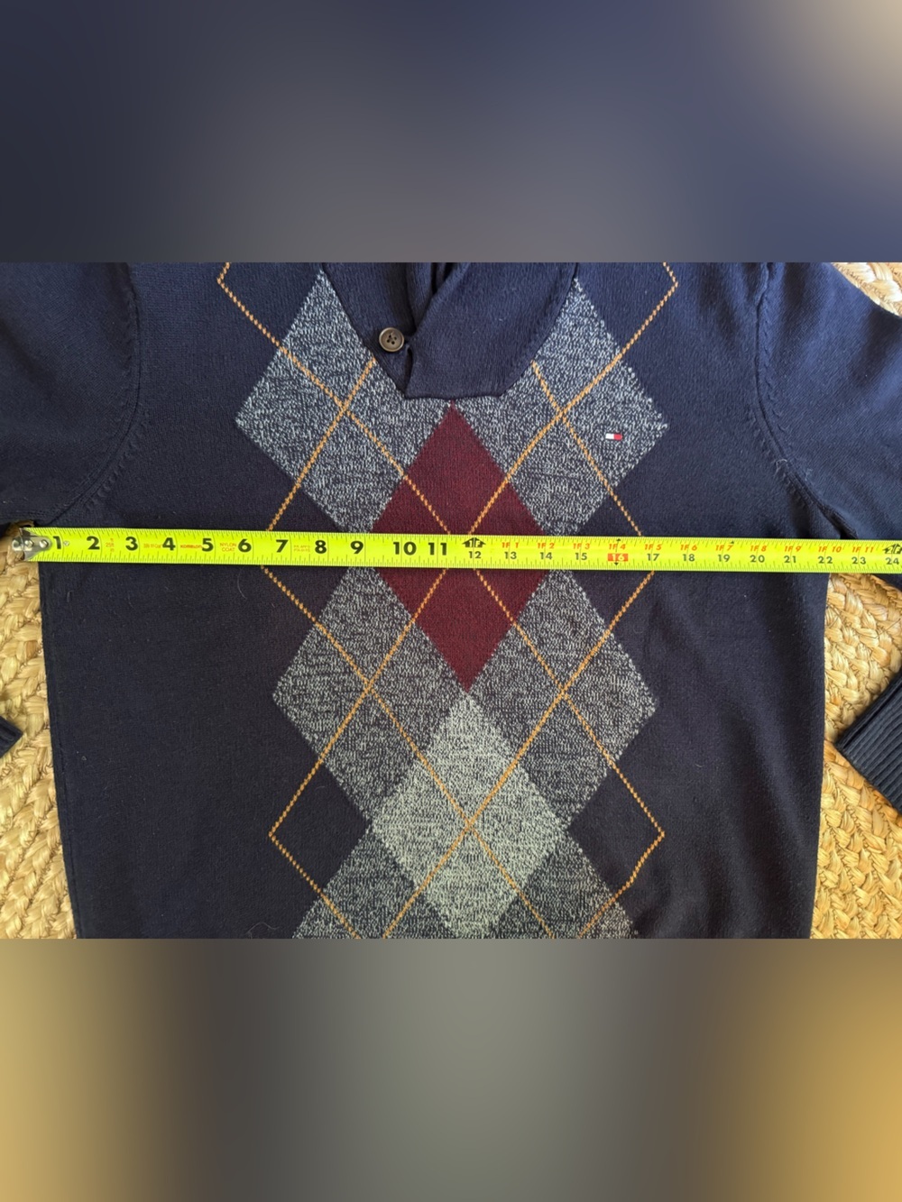Tommy Hilfiger Argyle Shawl Collar Sweater Men's Large Navy - Picture 8 of 9
